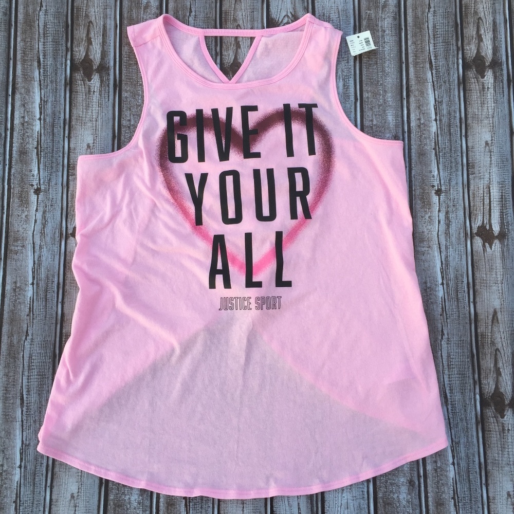 Justice size 18 plus;  pink tank top; NWT